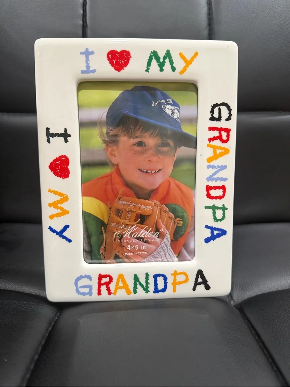 I Love My Grandpa Ceramic 4x6 Picture Frame Vintage 90s Colorful Crayon